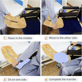 Step-by-step guide on using a transfer board for patient care.